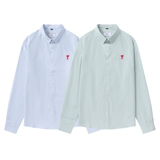Áo sơ mi unisex sọc thêu hình trái tim