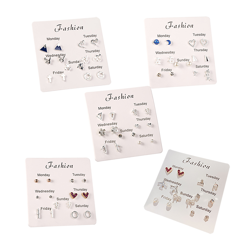 [New/Ready]Set 12 Đôi Bông Tai Nhiều Kiểu Dáng Xinh Xắn Cho Nữ Bộ Kim Loại Bông Tai Thẻ Ngọc Trai Rhinestone