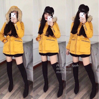 Áo khoác dáng dài mũ lông