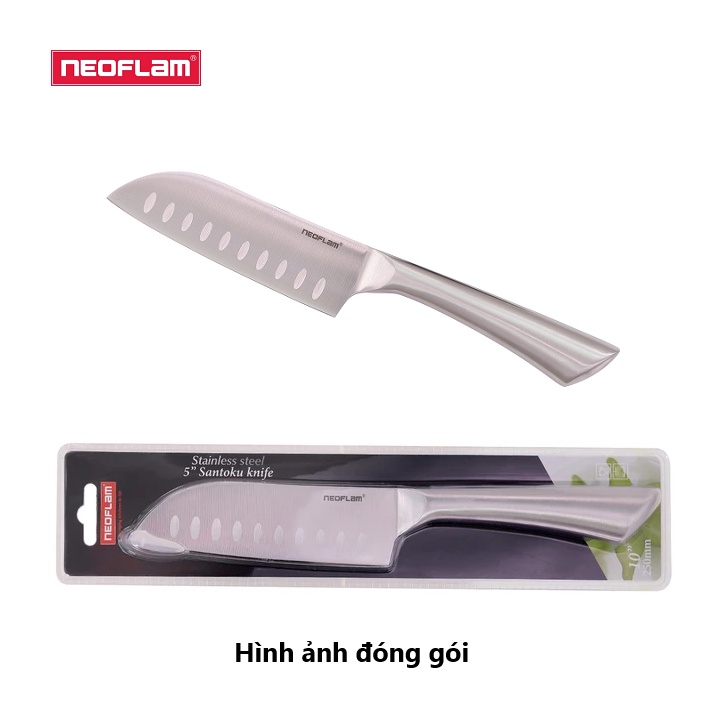 Dao nhà bếp Neoflam  , Dao làm bằng inox 430 không gỉ, Lưỡi thép cacbon 3CR14 chống mài mòn.