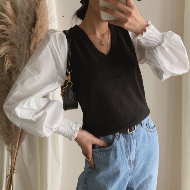 Áo Len Tay Phồng Tiểu Thư