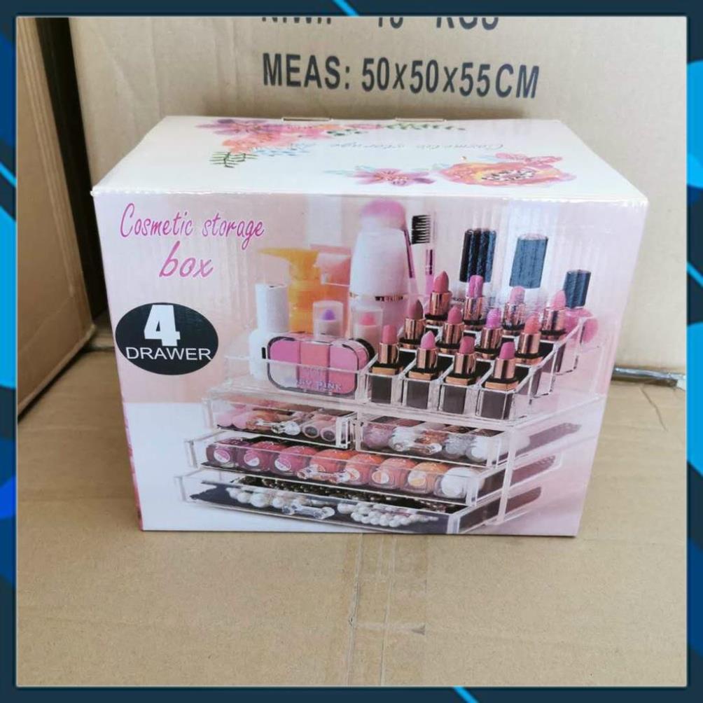 🔥Tủ mỹ phẩm nhựa Mica 4 tầng có ngăn kéo. Kệ mỹ phẩm khay xếp son, phấn, đồ trang điểm nhiều tầng