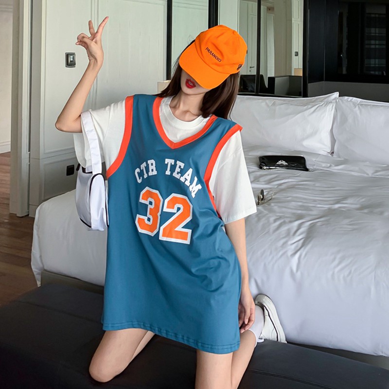 ❇☂Fake hai áo đồng phục bóng rổ bf học sinh mát mẻ Phiên bản Hàn Quốc của hoang dã siêu lửa phông ngắn tay phụ nữ