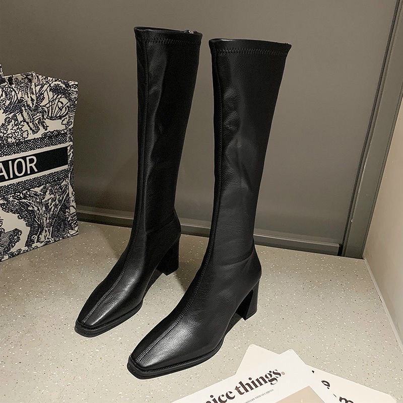 Giày bốt nữ cao cổ đế 7p khóa kéo sau, Bốt đùi nữ chất liệu da cao cấp mũi nhọn gót vạt phong cách ulzzang hàn quốc hot | BigBuy360 - bigbuy360.vn