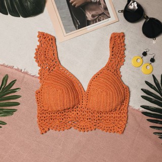 Video- Áo yếm len móc bikini cam tươi mặc đi biển đi bơi đẹp