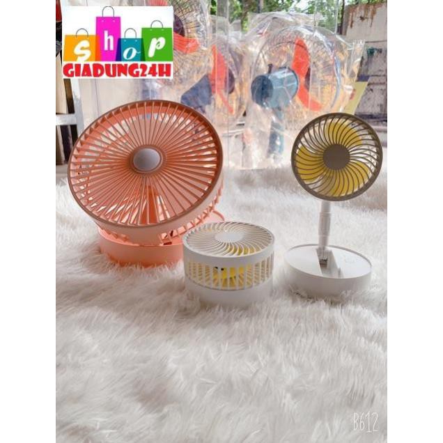 Quạt tích điện mini màu hồng cực xinh -Pin 3600mA HJ 2028 gấp gọn hình tròn, sử dụng pin sạc