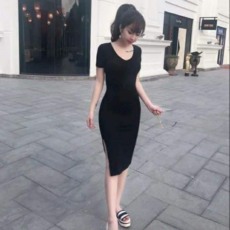 Đầm body cổ tim xẻ tà