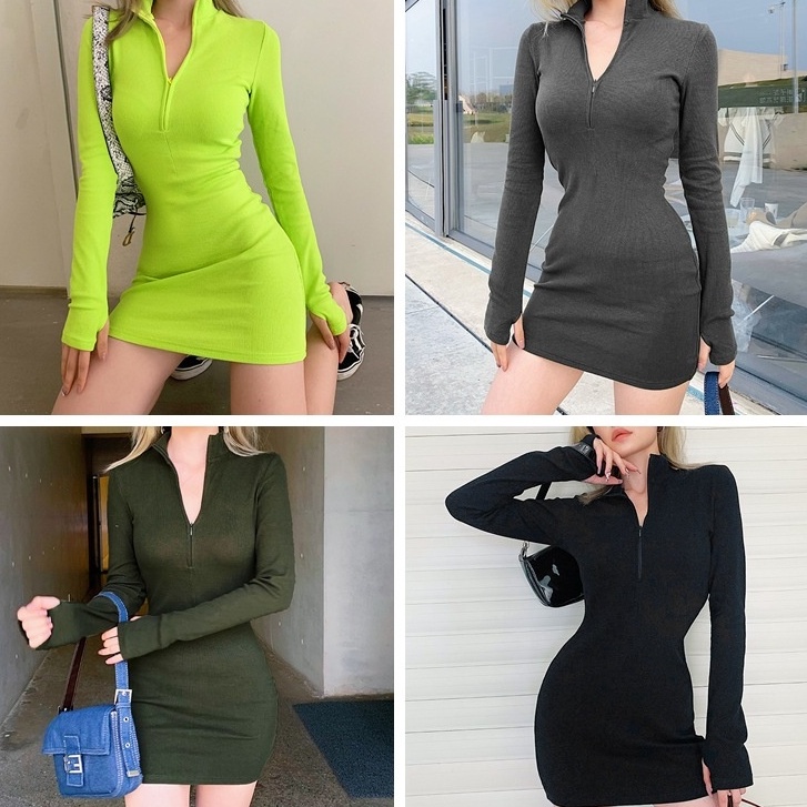 Đầm body sexy dài tay chất thun gân phong cách sporty chic thời trang Becky
