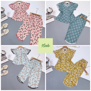 Đồ Bộ Tole Nữ, Bộ Lanh Lửng Áo Cổ Tròn Tay Đắp VNXK
