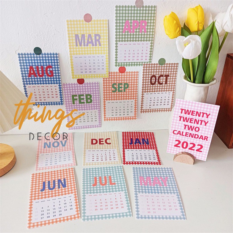 Lịch decor 2022 THINGS DECOR lịch bàn mini set postcard bưu thiếp card tranh giấy treo phòng bàn học