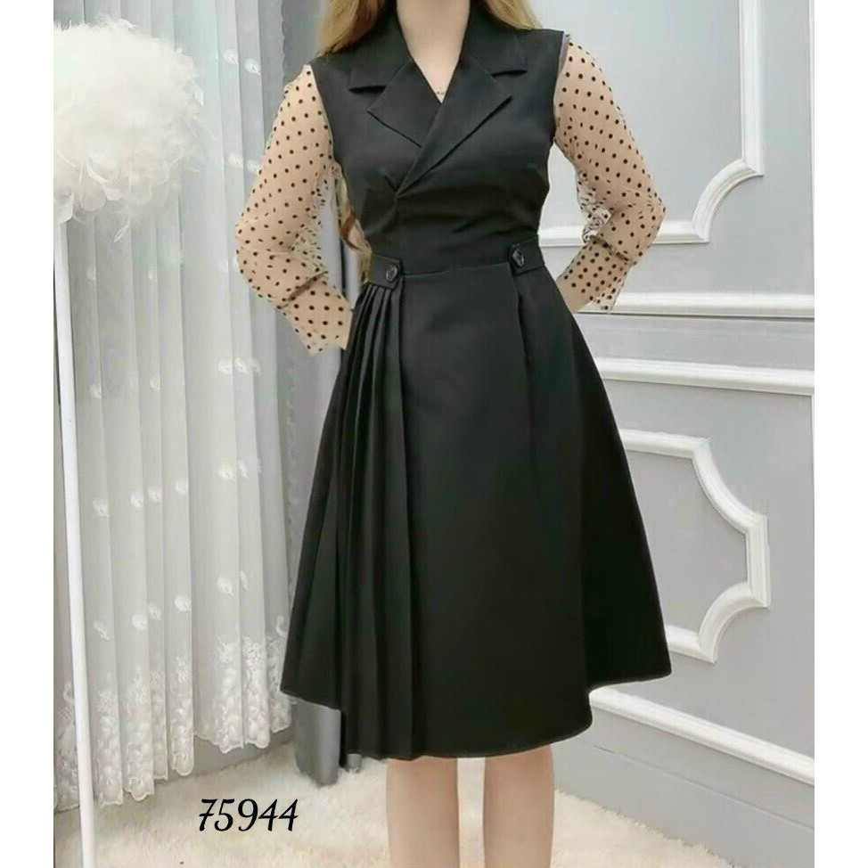 ĐẦM XÒE DỰ TIỆC TAY DÀI CHẤM BI CỰC HOT SIÊU XINH ĐẸP