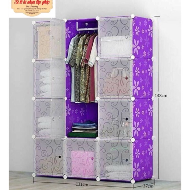 TỦ NHỰA QUẦN ÁO LẮP GHÉP 12 Ô THÂN SÂU 47cm. Tặng 2 móc treo. Chọn mẫu theo ý.