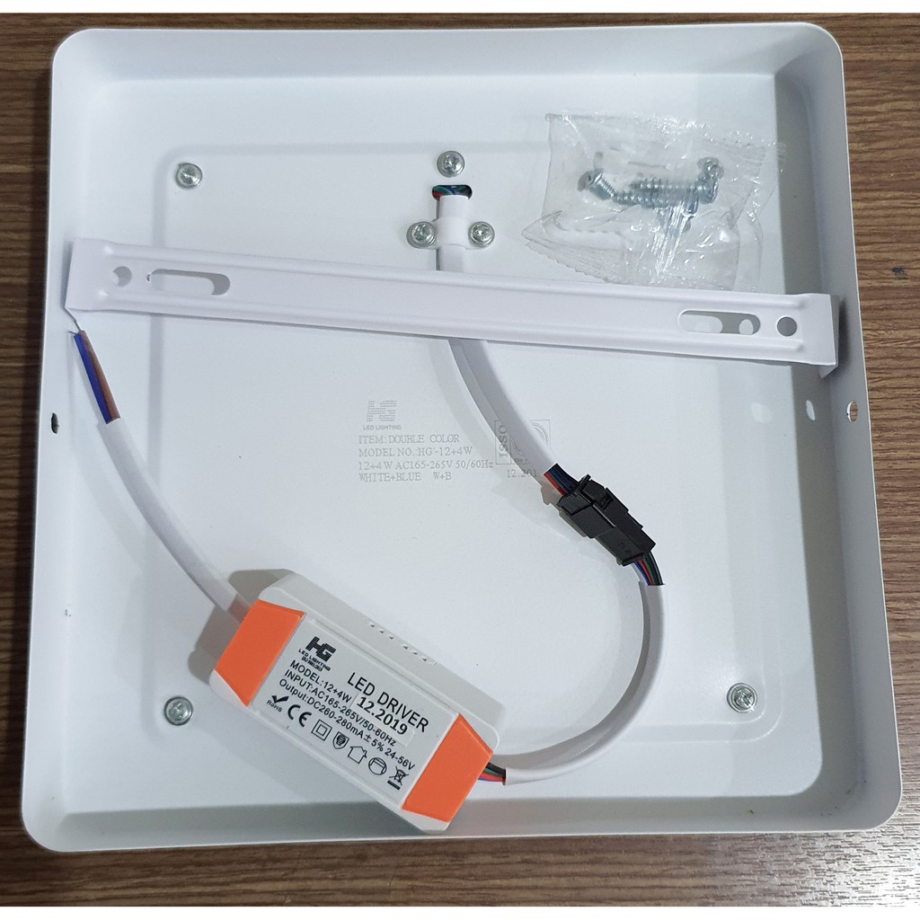 Đèn Led ốp trần 16w  vuông nổi 2 màu 3 chế độ sáng trắng xanh dương
