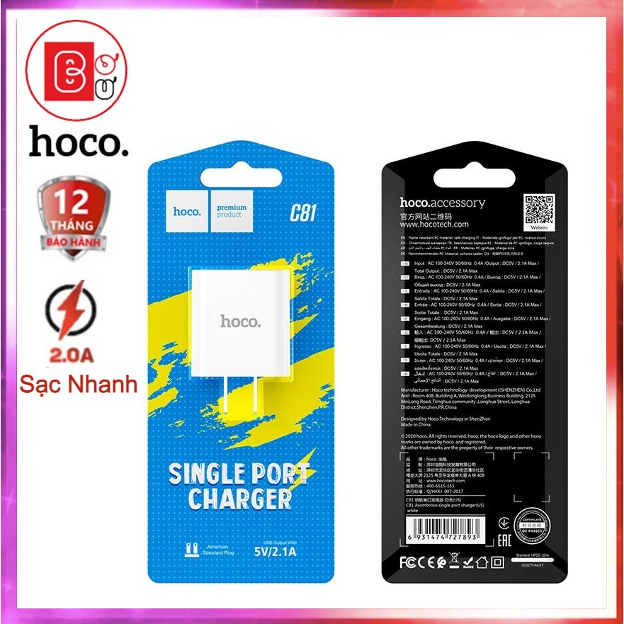 Củ sạc Iphone cục sạc điện thoại Samsung IPad Pin Dự Phòng Bluetooth Airpod Hoco-Bơ Bư