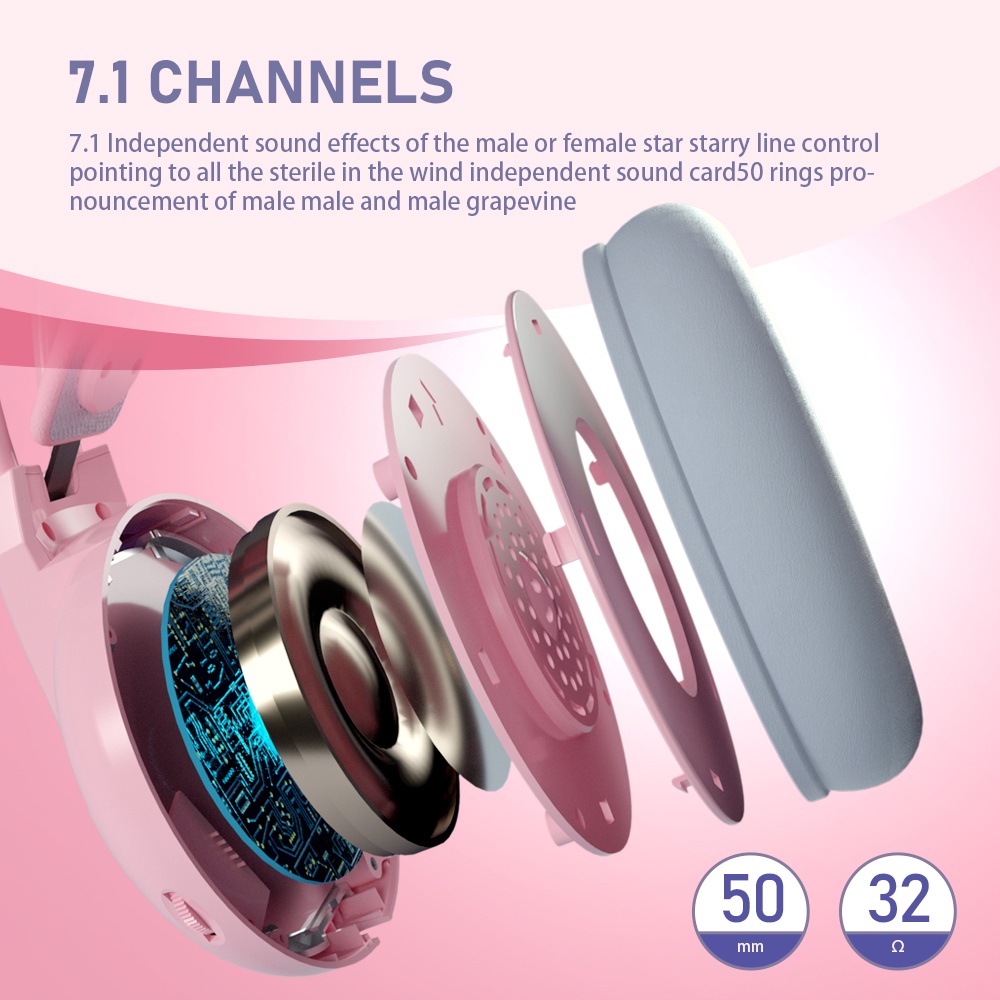 Tai Nghe Chơi Game Màu Hồng Dễ Thương Có Mic Và Dây Chống Tiếng Ồn Cho Bé Gái / PC / Laptop / Điện Thoại