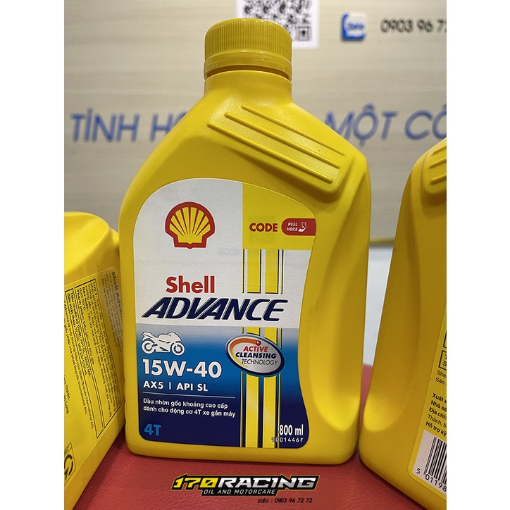 Nhớt Xe Máy SHELL ADVANCE 15W-40 AX5 | API SL Công Nghệ ACTIVE CLEANING TECHNOLOGY Dung Tích 800 ML - 1000 ML
