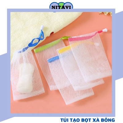 Túi Lưới Tạo Bọt Xà Bông xà phòng tắm tạo Bọt Nhanh Loại Dày Dặn Có Dây Treo