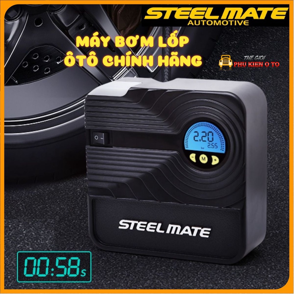 Bơm Ô Tô Mini Đồng Hồ Điện Tử Tự Động Ngắt Steelmate Bơm Siêu Nhanh