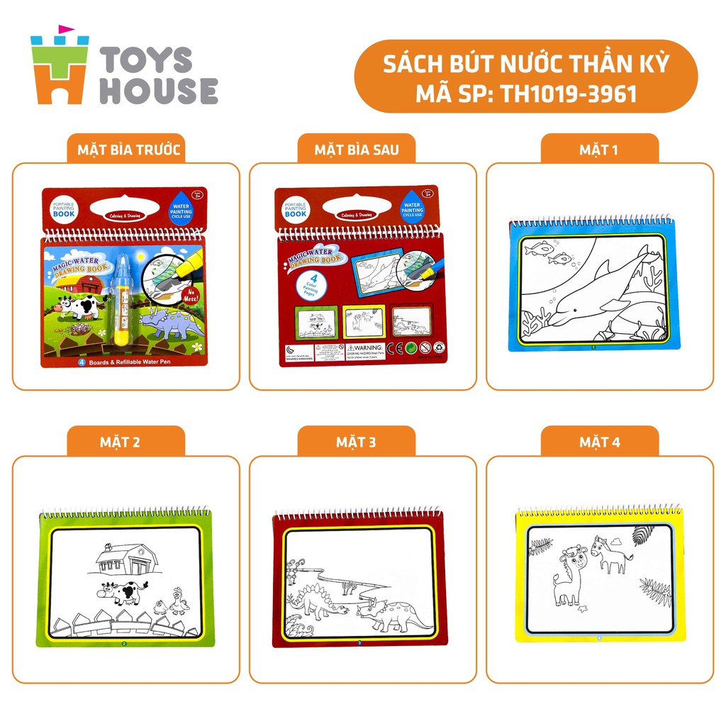Sách tô màu bút nước thần kỳ ToysHouse size vừa cho trẻ em 3-4-5 tuổi, giúp trẻ em phát triển kỹ năng Montessori