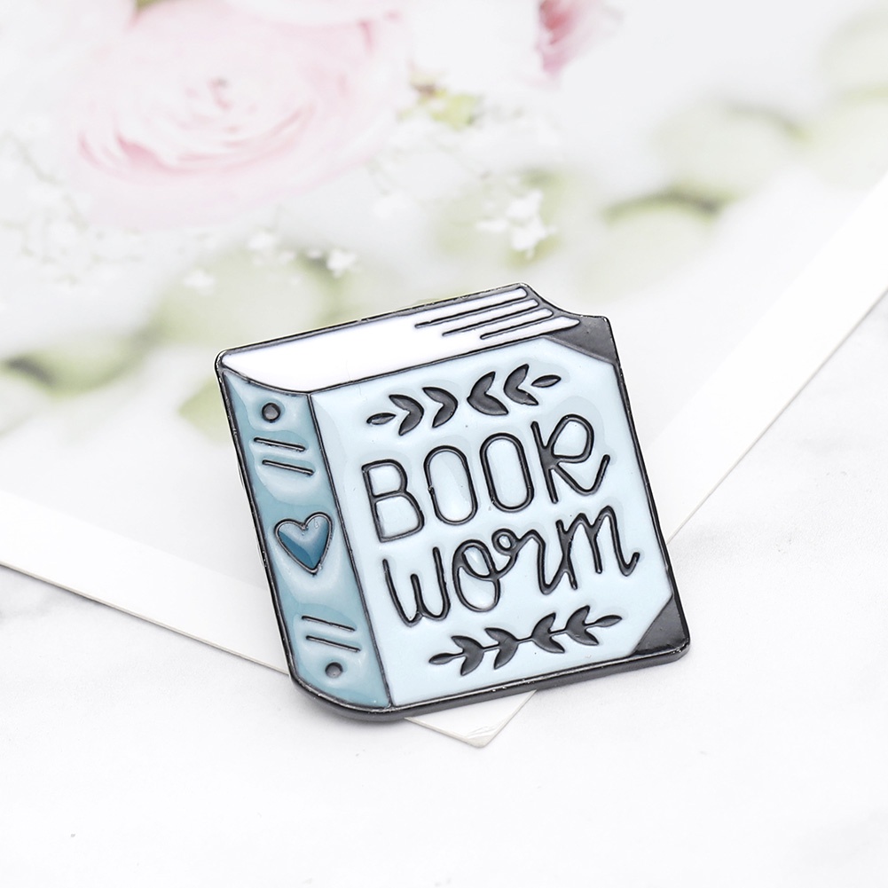 YOML✔Fashion Women English Letter Book Worm Badge Brooch Pin Clothes Jewelry Decor