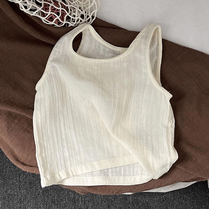[Babycat] Hàng Có Sẵn Áo Thun Cotton Lanh Không Tay Phong Cách Mori Nhật Bản Hàn Quốc Cổ Điển Mùa Hè Cho Bé Trai Bé Gái Mặc Ngoài Trời Phong Cách Mori Hàng Mới