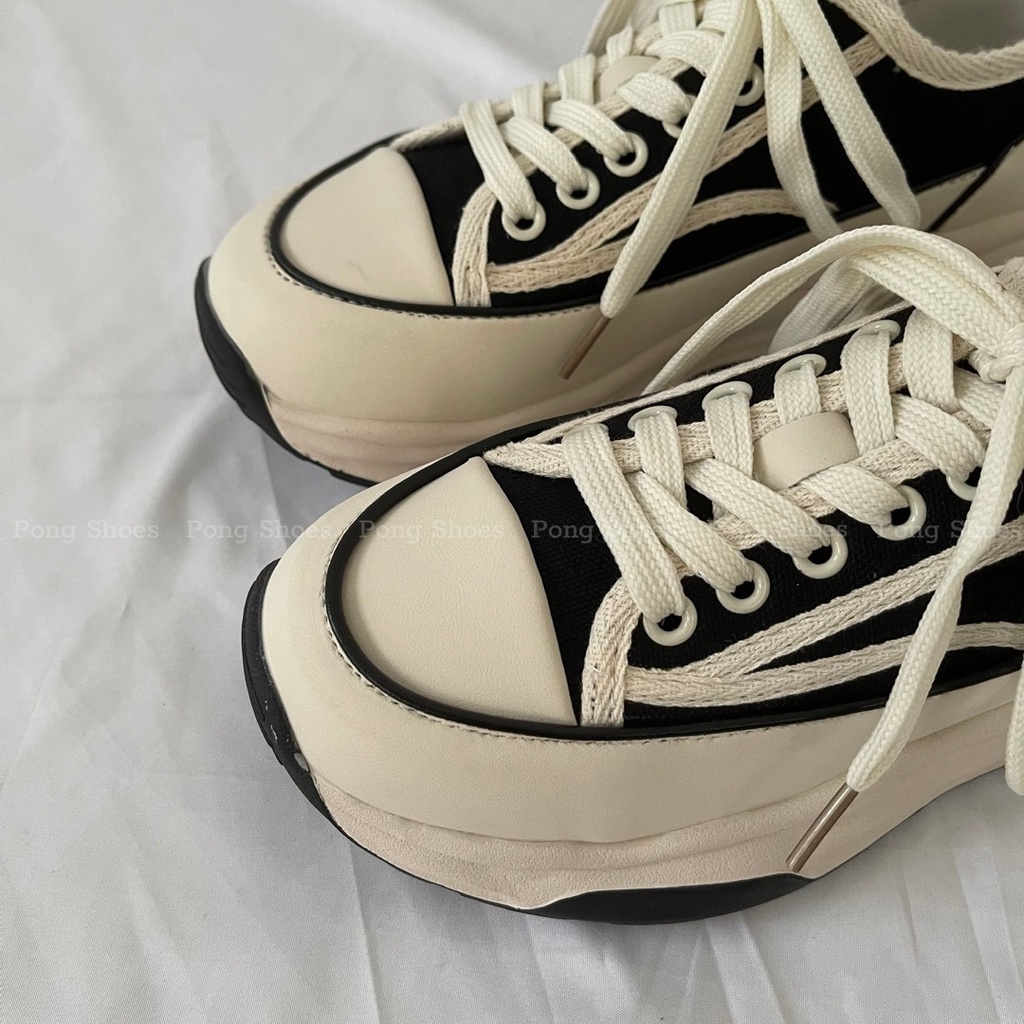 Giày Sneaker Pong Shoes phong cách Ulzzangs màu đen, be FULL HỘP Mã 1434