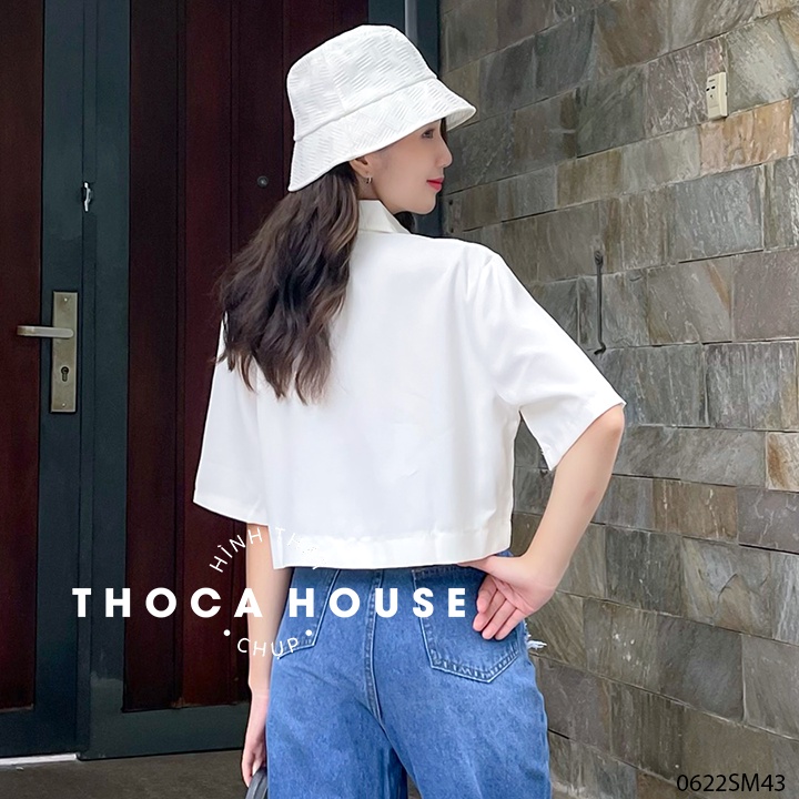 Áo sơ mi nữ croptop công sở dáng trơn ngắn tay nhiều màu THOCA HOUSE mặc đi làm, đi học, dạo phố