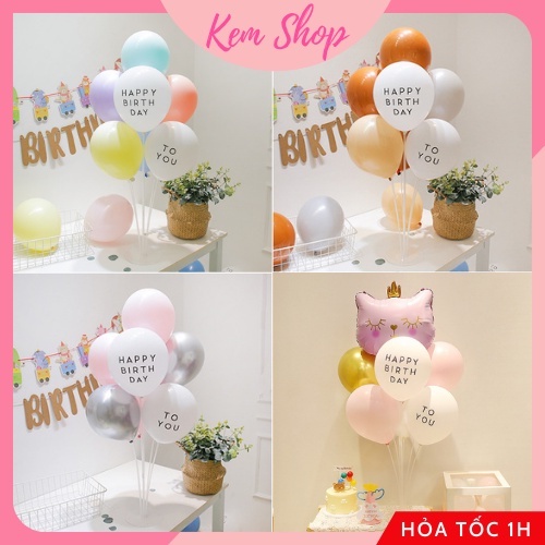Set bóng kèm trụ bóng 7 nhánh cao 70cm Kem Shop trang trí sinh nhật siêu đẹp - K300