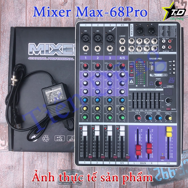 Bàn Mixer MAX 68 Pro Có 99 Hiệu Ứng Hỗ Trợ Bluetooth USB Chạy Cho Các Dòng Mic 5v - 48V Và Tương Đương Mixer M4