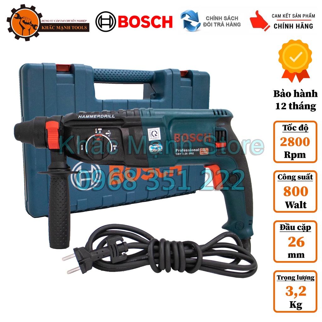 Máy khoan bê tông Bosch GBH 2-26 DRE - Công suất 1000W cam kết dây đồng 100%