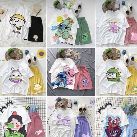 ĐỒ BỘ SET ÁO COTTON+QUẦN SHORT HOẠT HÌNH 3D [SỈ TỪ 5 BỘ]
