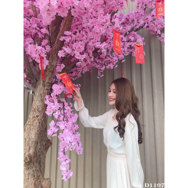 đầm nữ dáng midi  màu kem tôn dáng che khuyết điểm Đầm Nữ Hoài Thương