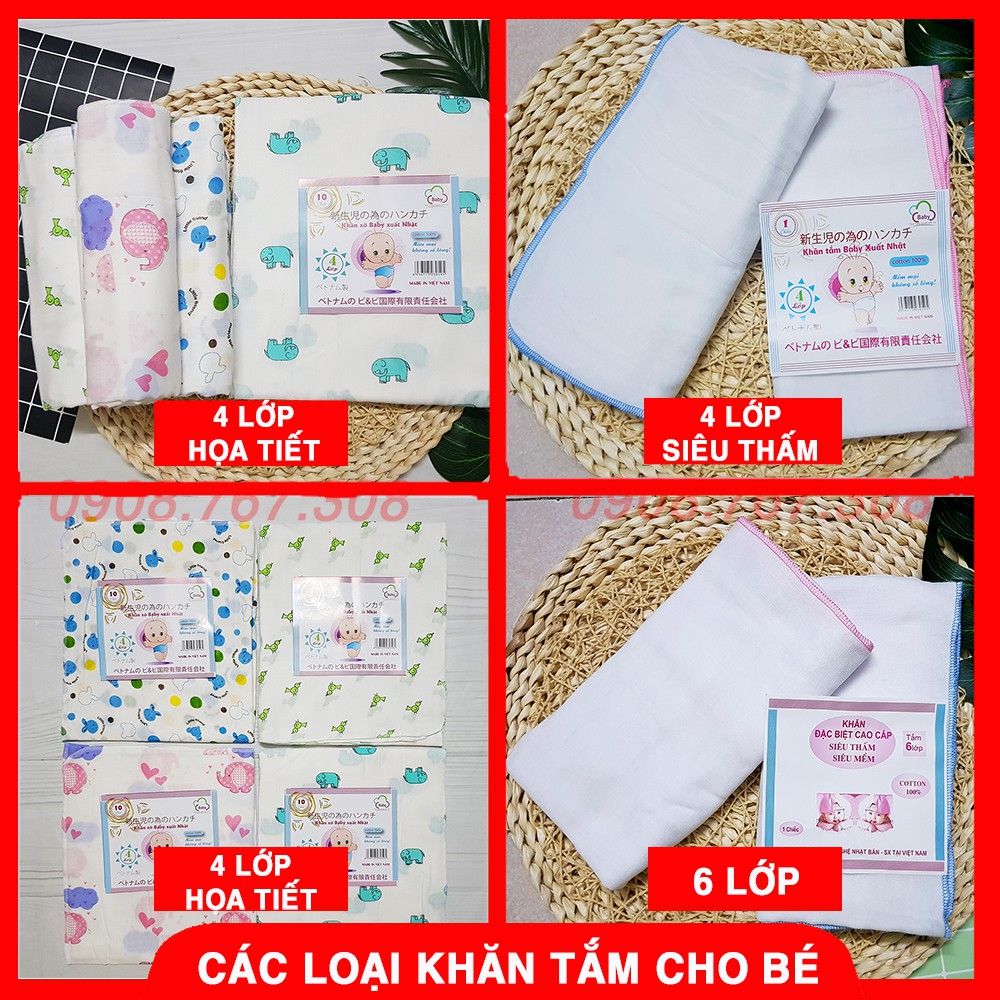 Khăn Tắm Xô Siêu Thấm Cho Bé (Các Loại 4 - 6 lớp)