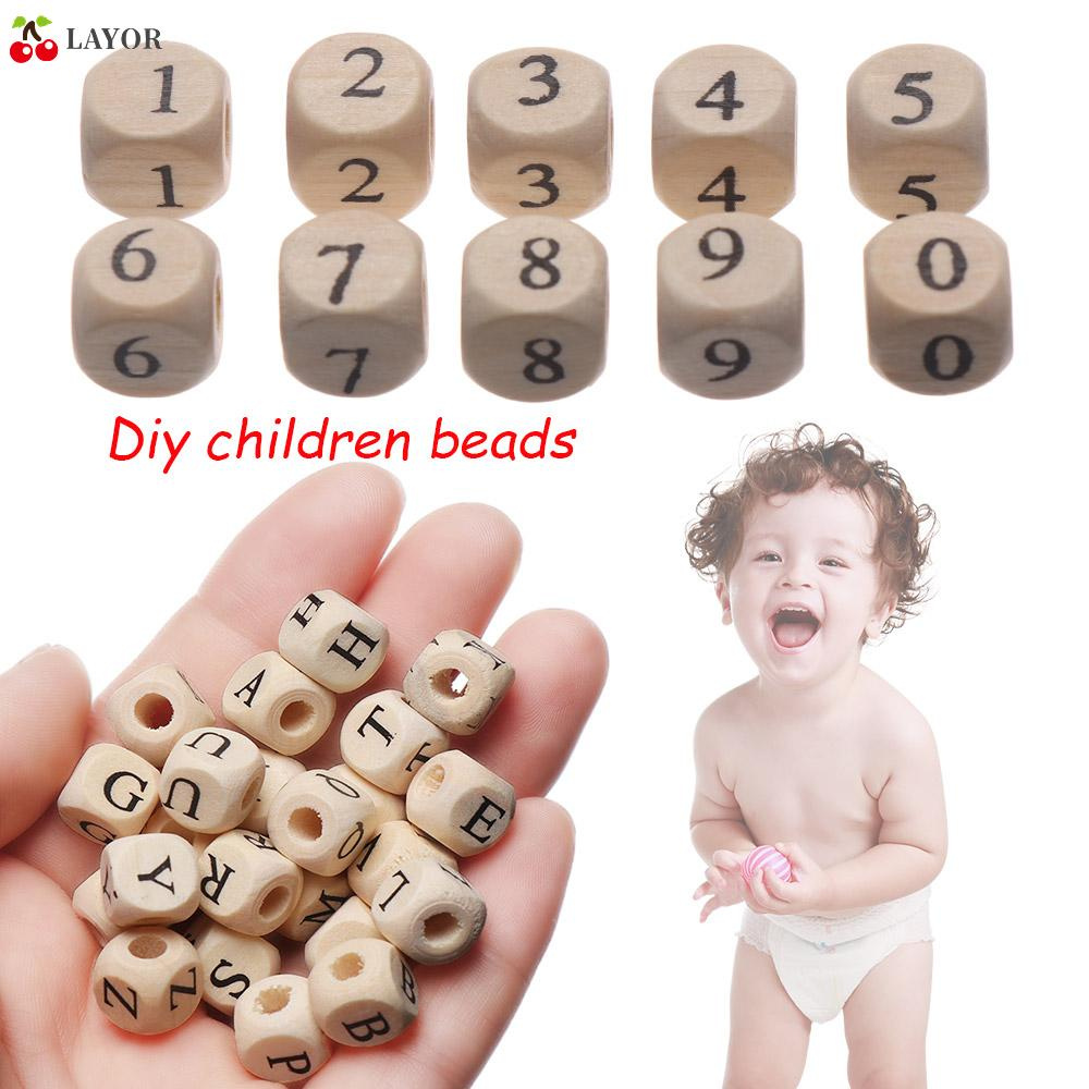 Bộ 100 Hạt Gỗ Khắc Chữ Cái/ Số Tự Làm Vòng Cổ Thủ Công Cho Bé