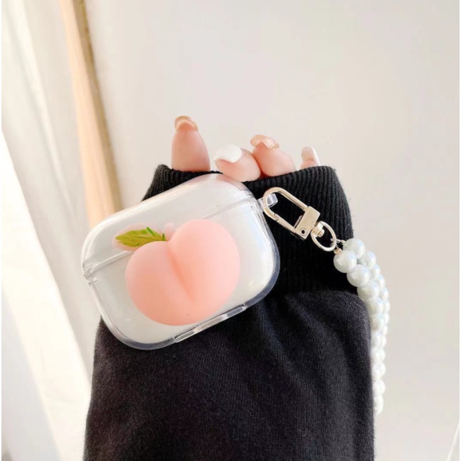 Vỏ bọc airpods/Ốp airpods 1/2, 3 Pro-Ốp trong suốt hình trái đào dễ thương, chống sốc, chống bụi bẩn