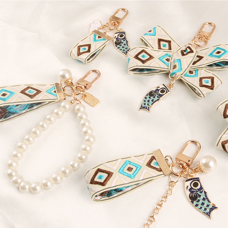 Tmdbyx Móc khóa gắn chuông và ngọc trai xinh xắn