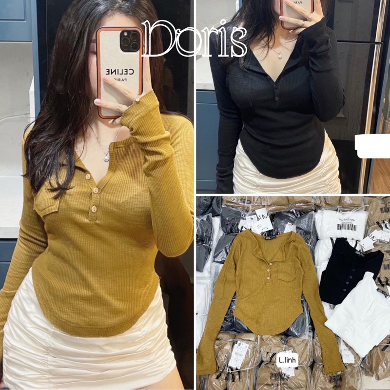 Áo len tăm ôm Body dài tay, mở khuy, vạt bầu