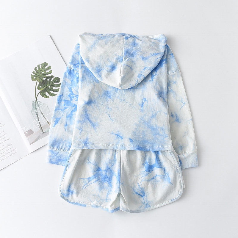 Bộ áo hoodie tay dài + quần short màu nhuộm BEAR LEADER thời trang mùa xuân dành cho bé gái