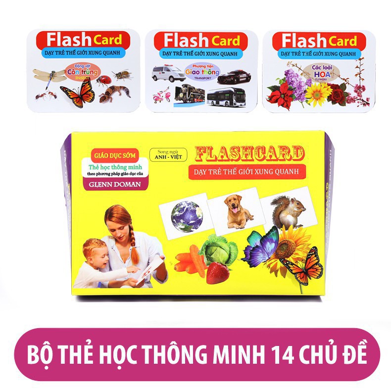 Thẻ học thông minh loại size lớn - 14 chủ đề - kèm tô màu cho bé theo phương pháp Glenn Doman