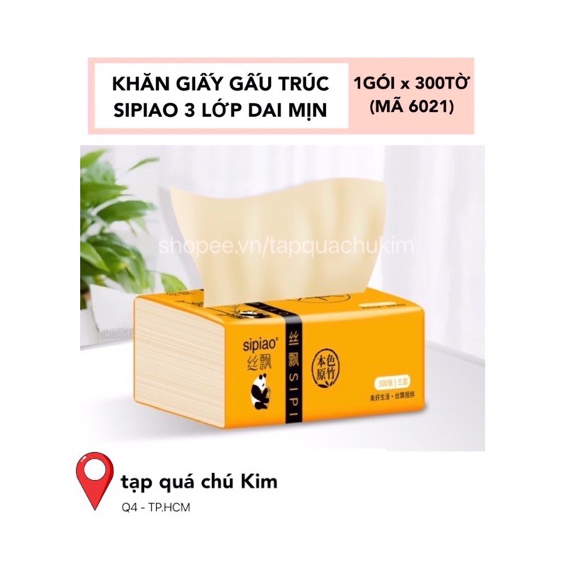 KHĂN GIẤY GẤU TRÚC SIPIAO 100% DAI MỊN 3 LỚP x 300 TỜ KHÔNG RÁCH NƯỚC