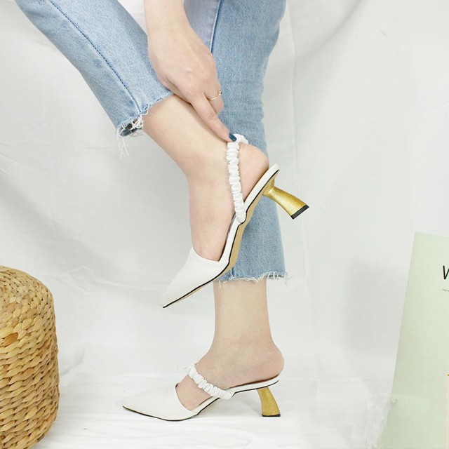 Giày cao gót Slingback mũi nhọn quai hậu thun nhún mang được thành sục có thêm bigsize_40_41_42 cho nàng ngoại cỡ