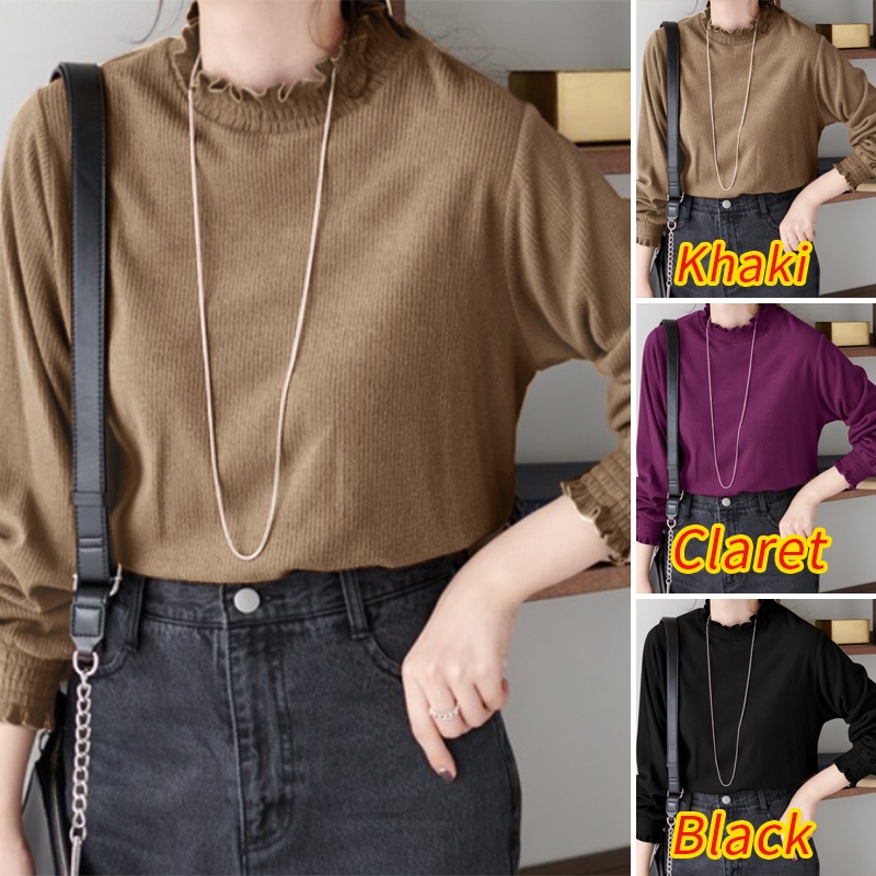 Áo dệt kim ZANZEA tay dài cổ tròn dáng rộng phối xếp nếp đơn giản dành cho nữ
