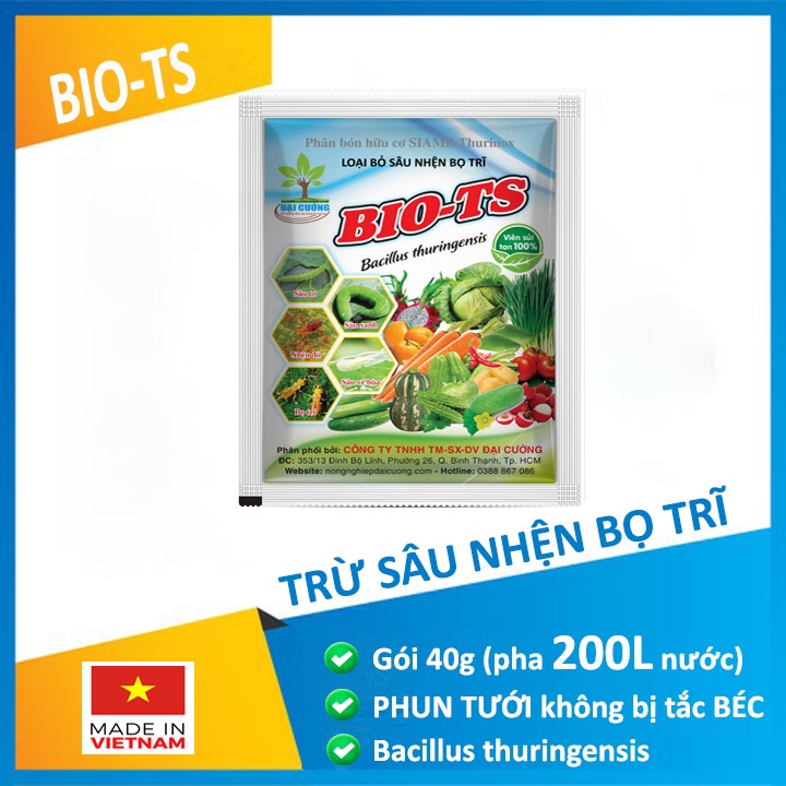 Chế phẩm trừ sâu nhện bọ trĩ BIO TS 40g, xử lý sâu tơ, sâu cuốn lá, đục bẹ đục quả, nhện đỏ, nhện gié, bọ xít mũi