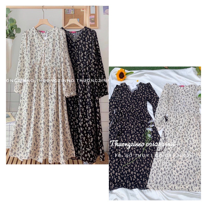 [Ảnh thật/Video Váy hoa nhí babydoll dáng dài thục nư Đầm hoa vintage ulzzang