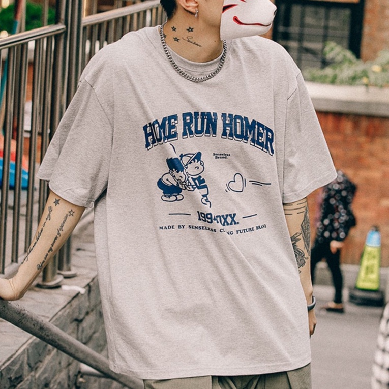 Áo thun ZHELIHANGFEI ngắn tay dáng rộng in chữ cá tính dễ phối đồ thời trang