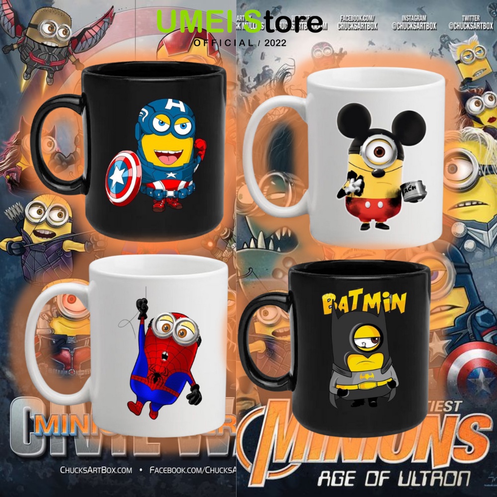 Cốc sứ Minions avengers siêu chất, Cốc sứ tráng men in hình Minion dùng làm quà tặng, uống nước hàng ngày