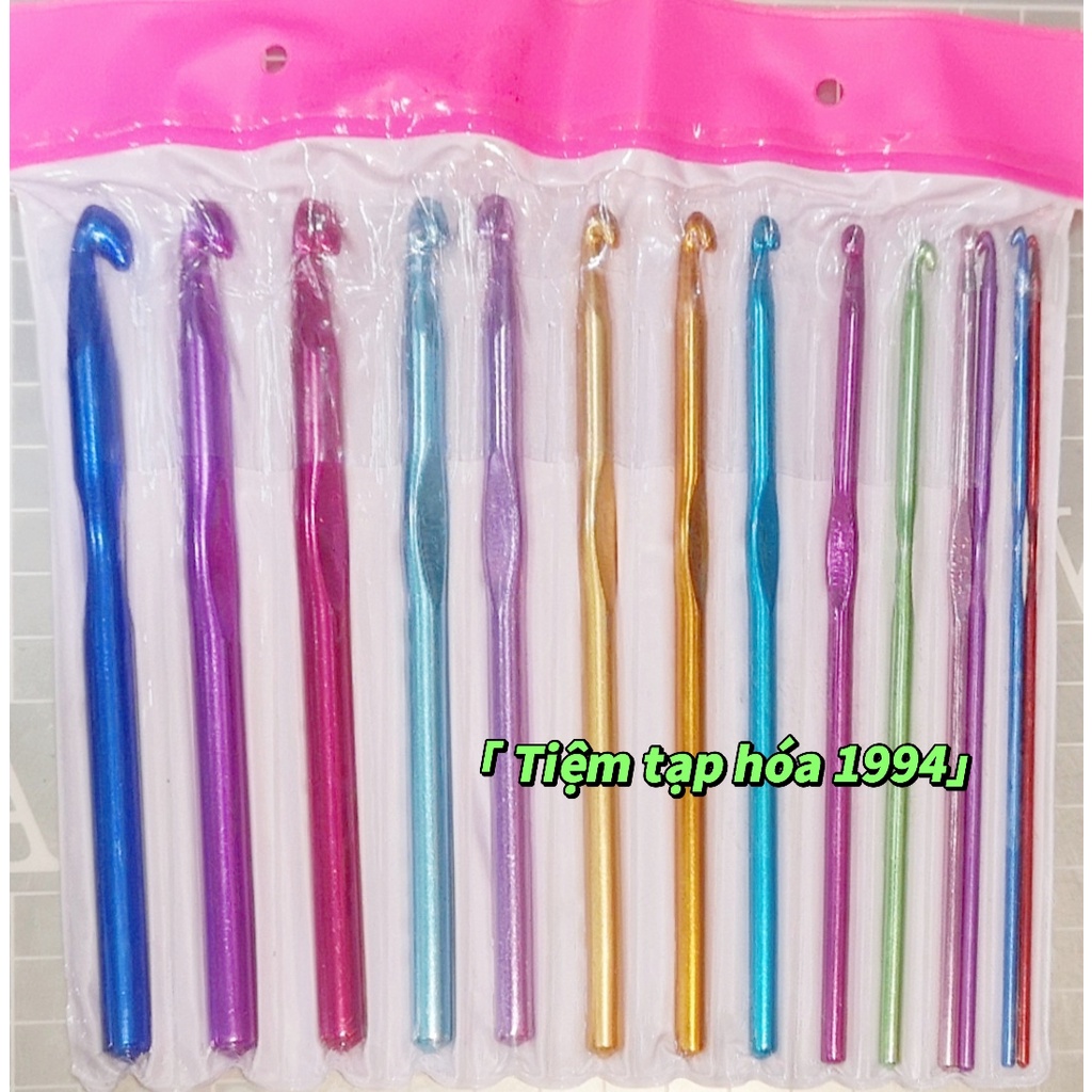 BỘ 12 CÂY/ 14 CÂY KIM MÓC LEN KIM LOẠI NHÔM - DỤNG CỤ MÓC LEN - KHÂU MÓC ĐÁNH DẤU