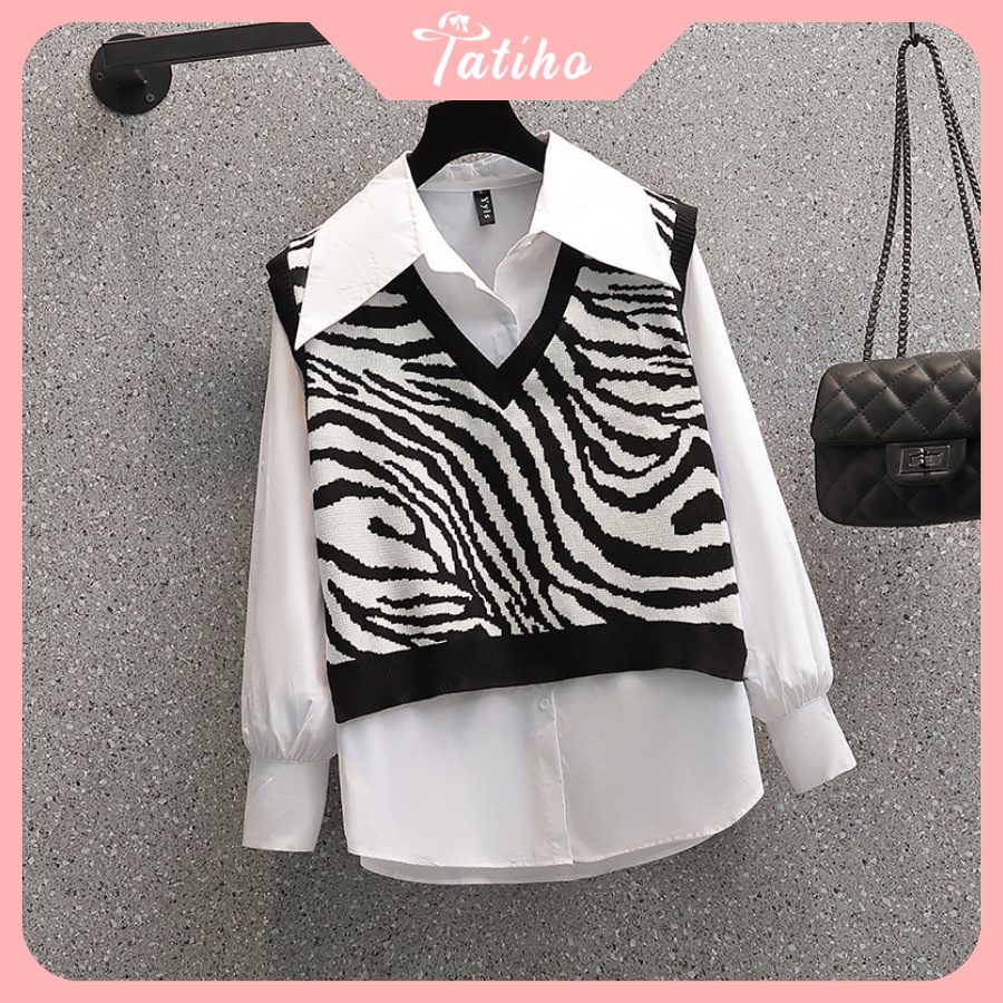 [Hàng Xịn, Giá Tốt]  Áo Gile Len Nữ ( Áo Dệt Kim ) Họa Tiết Da Báo Phong Cách Thời Trang Hàn Quốc - Mã AK009