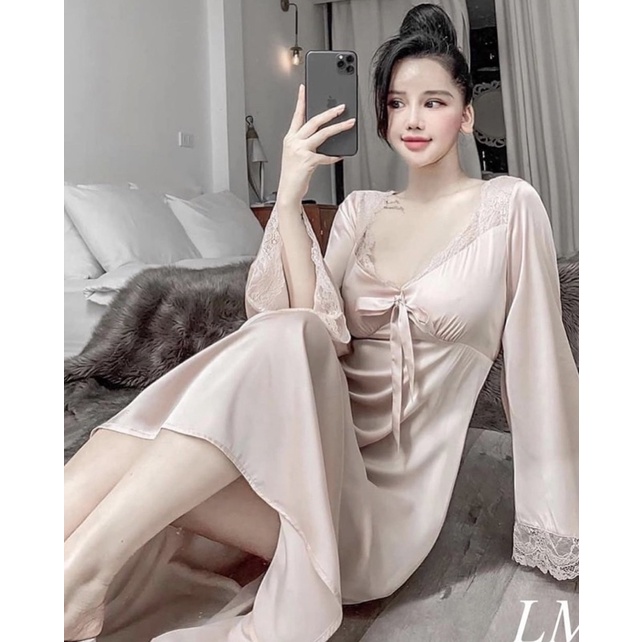 Váy lụa ren tiểu thư tay bồng Tea Store