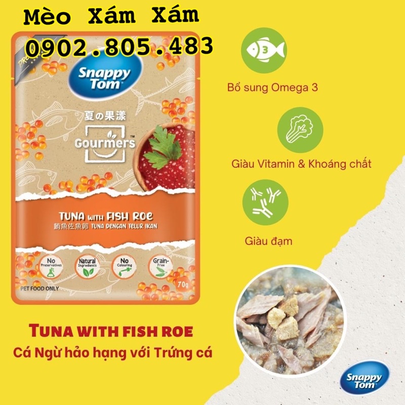 Pate Snappy Tom Trái cây siêu hot giải nhiệt cho mèo Gói 70g đủ 8 vị